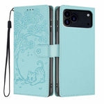 Tree Cat Embossed Flip Vegan Leather Phone Case, For iPhone 18 Pro, For iPhone 18 Pro Max, For iPhone 17e / 16e, For iPhone 17 Pro Max, For iPhone 17 Pro, For iPhone 17