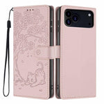 Tree Cat Embossed Flip Vegan Leather Phone Case, For iPhone 18 Pro, For iPhone 18 Pro Max, For iPhone 17e / 16e, For iPhone 17 Pro Max, For iPhone 17 Pro, For iPhone 17