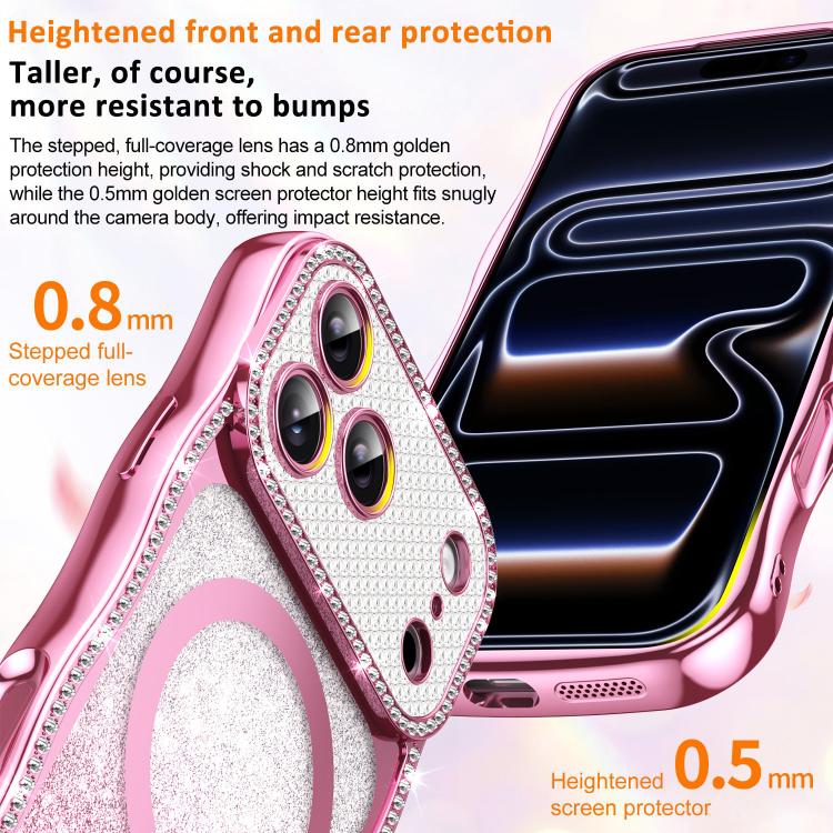 Wavy Frame Star Diamond Electroplate TPU Glitter Magnetic Phone Case, For iPhone 17 Pro Max, For iPhone 17 Pro, For iPhone 17, For iPhone 16 Pro Max, For iPhone 16 Pro, For iPhone 16