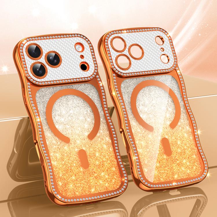 Wavy Frame Star Diamond Electroplate TPU Glitter Magnetic Phone Case, For iPhone 17 Pro Max, For iPhone 17 Pro, For iPhone 17, For iPhone 16 Pro Max, For iPhone 16 Pro, For iPhone 16