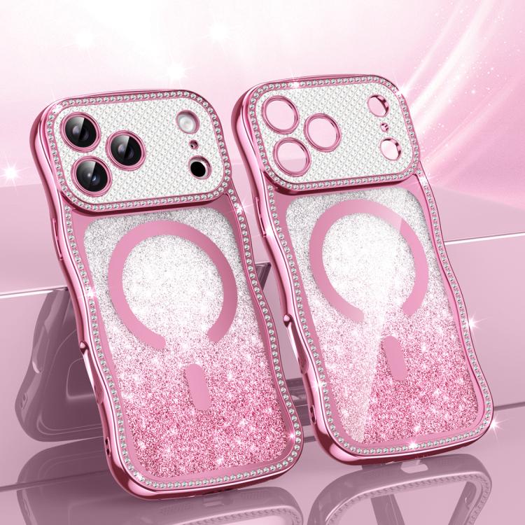 Wavy Frame Star Diamond Electroplate TPU Glitter Magnetic Phone Case, For iPhone 17 Pro Max, For iPhone 17 Pro, For iPhone 17, For iPhone 16 Pro Max, For iPhone 16 Pro, For iPhone 16