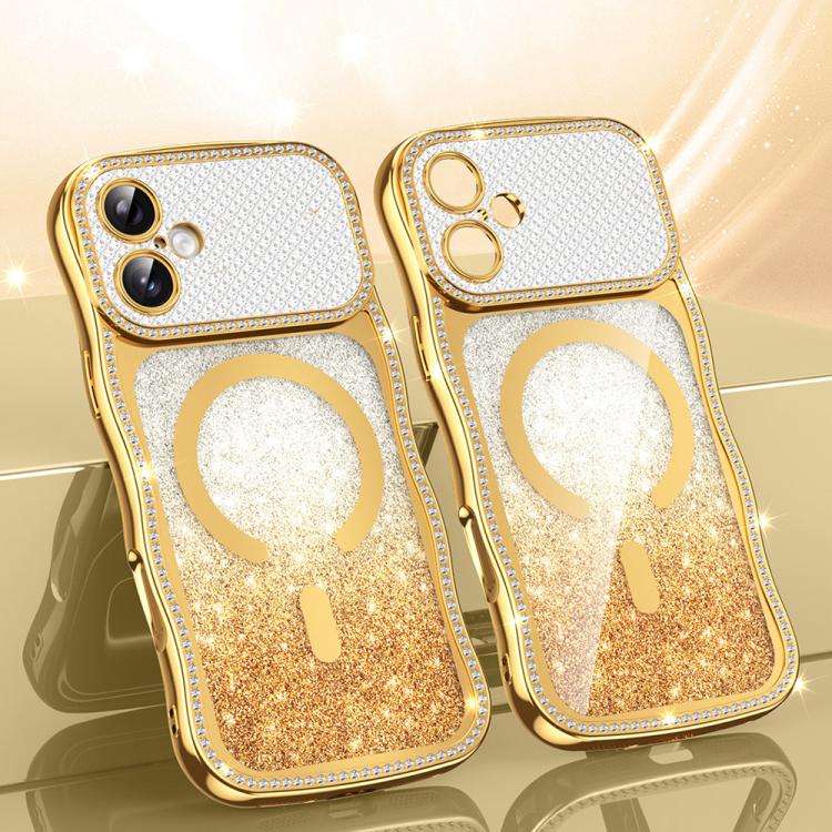 Wavy Frame Star Diamond Electroplate TPU Glitter Magnetic Phone Case, For iPhone 17 Pro Max, For iPhone 17 Pro, For iPhone 17, For iPhone 16 Pro Max, For iPhone 16 Pro, For iPhone 16