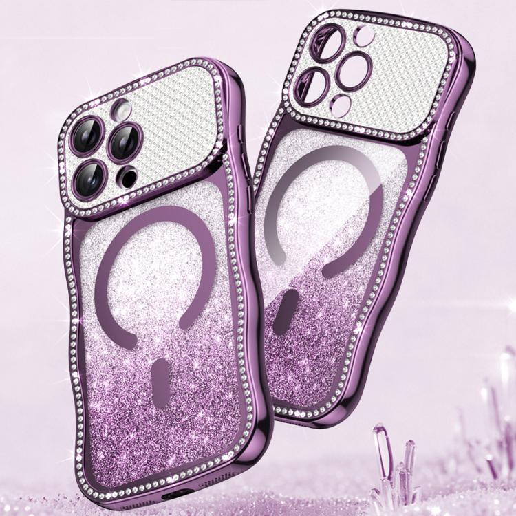 Wavy Frame Star Diamond Electroplate TPU Glitter Magnetic Phone Case, For iPhone 17 Pro Max, For iPhone 17 Pro, For iPhone 17, For iPhone 16 Pro Max, For iPhone 16 Pro, For iPhone 16