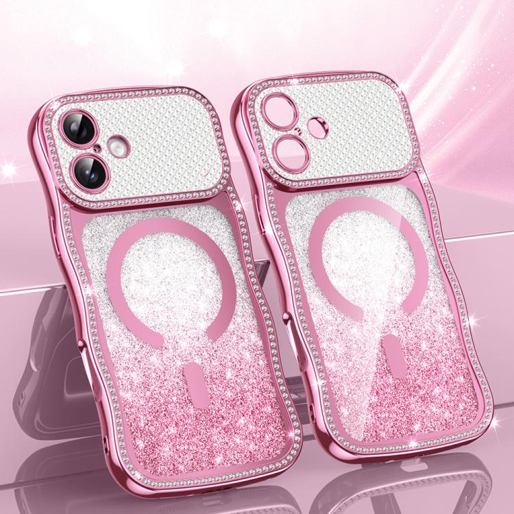 Wavy Frame Star Diamond Electroplate TPU Glitter Magnetic Phone Case, For iPhone 17 Pro Max, For iPhone 17 Pro, For iPhone 17, For iPhone 16 Pro Max, For iPhone 16 Pro, For iPhone 16