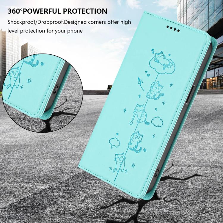Cute Cats Embossed Magnetic RFID Vegan Leather Phone Case, For iPhone Air, For iPhone 16 Pro Max, For iPhone 16 Pro, For iPhone 16 Plus