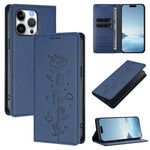 Cute Cats Embossed Magnetic RFID Vegan Leather Phone Case, For iPhone 14 Pro Max, For iPhone 13 Pro Max, For iPhone 13 Pro, For iPhone 12 Pro Max