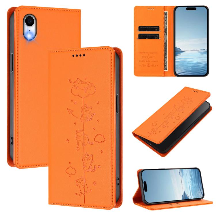 Cute Cats Embossed Magnetic RFID Vegan Leather Phone Case, For iPhone X / XS, For iPhone XR, For iPhone XS Max, For iPhone 8 Plus / 7 Plus