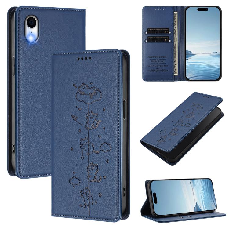 Cute Cats Embossed Magnetic RFID Vegan Leather Phone Case, For iPhone X / XS, For iPhone XR, For iPhone XS Max, For iPhone 8 Plus / 7 Plus