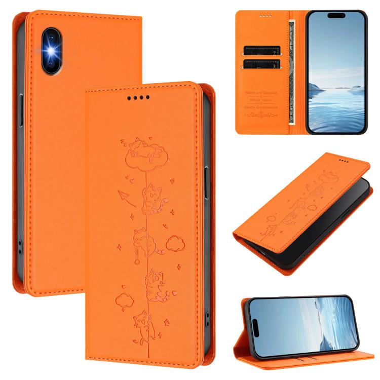 Cute Cats Embossed Magnetic RFID Vegan Leather Phone Case, For iPhone X / XS, For iPhone XR, For iPhone XS Max, For iPhone 8 Plus / 7 Plus