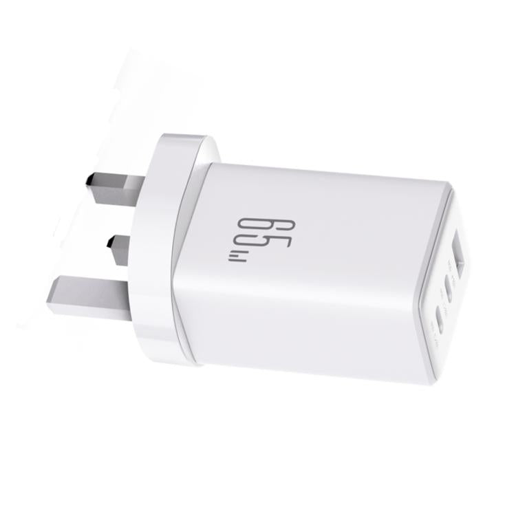 JOYROOM JR-TG10 65W GaN Dual Type-C, USB 3-Port Charger with Type-C to 8 Pin Cable, UK Plug