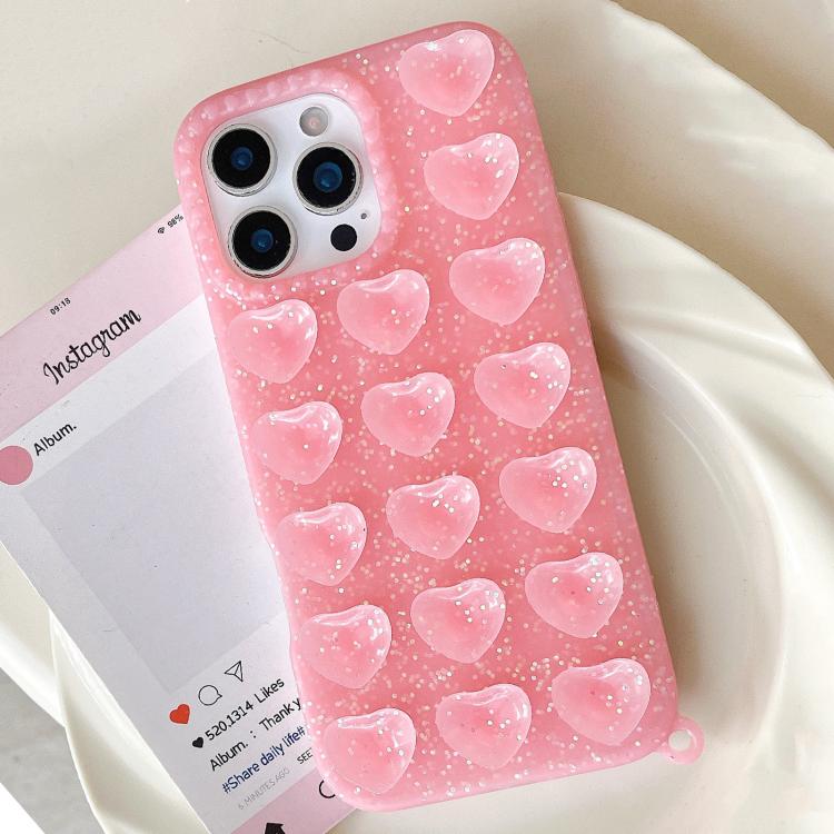 Love Heart Suction Cup Translucent Glitter Phone Case, For iPhone 14, For iPhone 14 Pro Max, For iPhone 13
