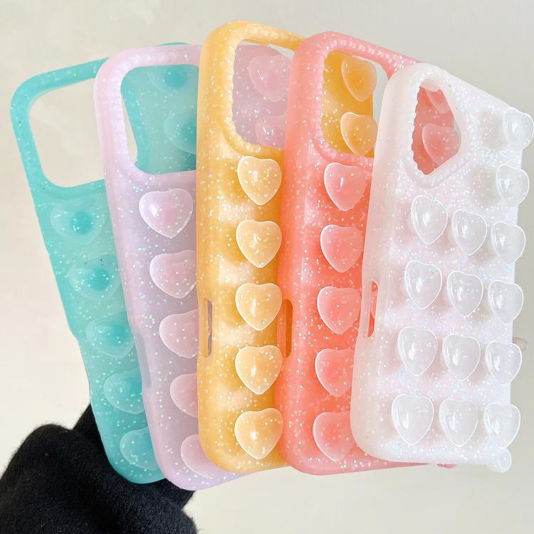 Love Heart Suction Cup Translucent Glitter Phone Case, For iPhone 14, For iPhone 14 Pro Max, For iPhone 13