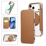 Ultra-thin Rotation Holder Magnetic Plating Vegan Leather Phone Case, For iPhone 18 Pro / 17 Pro, For iPhone 18 Pro Max / 17 Pro Max, For iPhone 17e / 16e, For iPhone 17, For iPhone Air, For iPhone 16 Pro Max