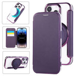 Ultra-thin Rotation Holder Magnetic Plating Vegan Leather Phone Case, For iPhone 16 Pro, For iPhone 16 Plus, For iPhone 16, For iPhone 15 Pro Max, For iPhone 15 Pro, For iPhone 15 Plus / 14 Plus