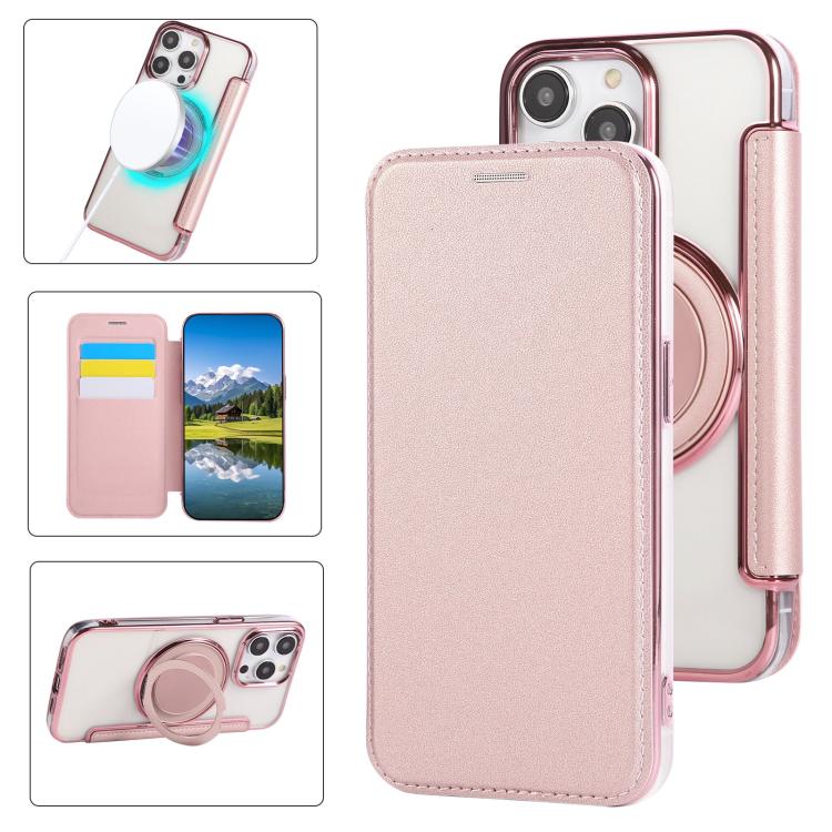 Ultra-thin Rotation Holder Magnetic Plating Vegan Leather Phone Case, For iPhone 16 Pro, For iPhone 16 Plus, For iPhone 16, For iPhone 15 Pro Max, For iPhone 15 Pro, For iPhone 15 Plus / 14 Plus
