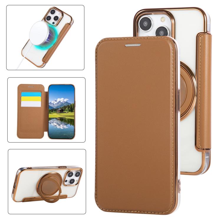 Ultra-thin Rotation Holder Magnetic Plating Vegan Leather Phone Case, For iPhone 16 Pro, For iPhone 16 Plus, For iPhone 16, For iPhone 15 Pro Max, For iPhone 15 Pro, For iPhone 15 Plus / 14 Plus