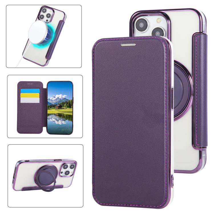 Ultra-thin Rotation Holder Magnetic Plating Vegan Leather Phone Case, For iPhone 15, For iPhone 14 / 13, For iPhone 14 Pro, For iPhone 14 Pro Max, For iPhone 13 Pro Max, For iPhone 13 Pro