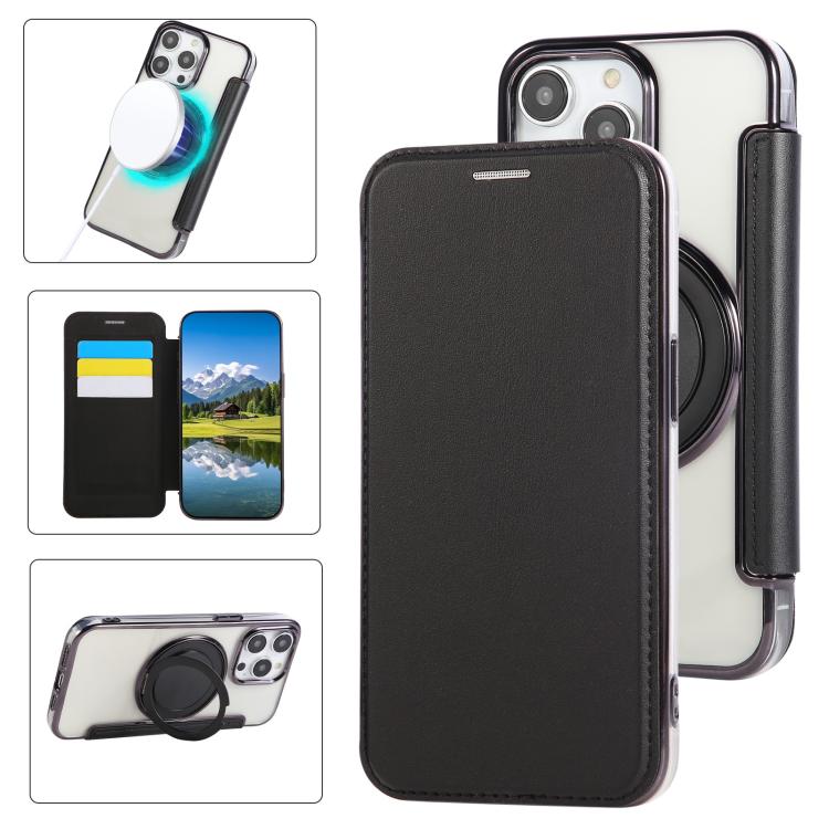 Ultra-thin Rotation Holder Magnetic Plating Vegan Leather Phone Case, For iPhone 15, For iPhone 14 / 13, For iPhone 14 Pro, For iPhone 14 Pro Max, For iPhone 13 Pro Max, For iPhone 13 Pro