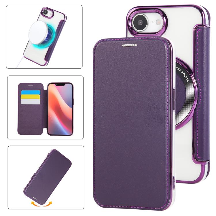 Ultra-thin Magnetic Plating Vegan Leather Phone Case, For iPhone 17 Pro Max, For iPhone 17 Pro, For iPhone 17, For iPhone Air, For iPhone 16e, For iPhone 16 Pro Max