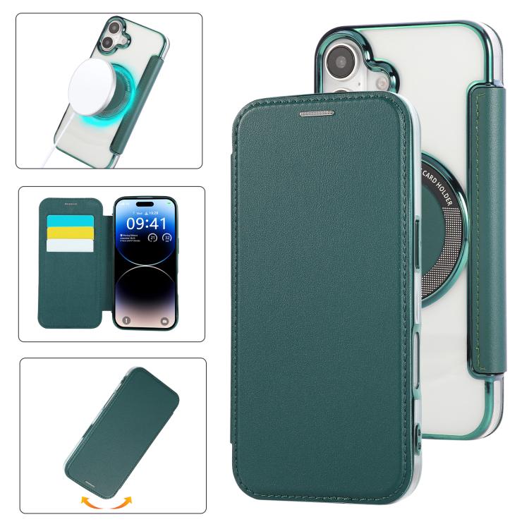 Ultra-thin Magnetic Plating Vegan Leather Phone Case, For iPhone 16 Pro, For iPhone 16 Plus, For iPhone 16, For iPhone 15 Pro Max, For iPhone 15 Pro, For iPhone 15 Plus / 14 Plus