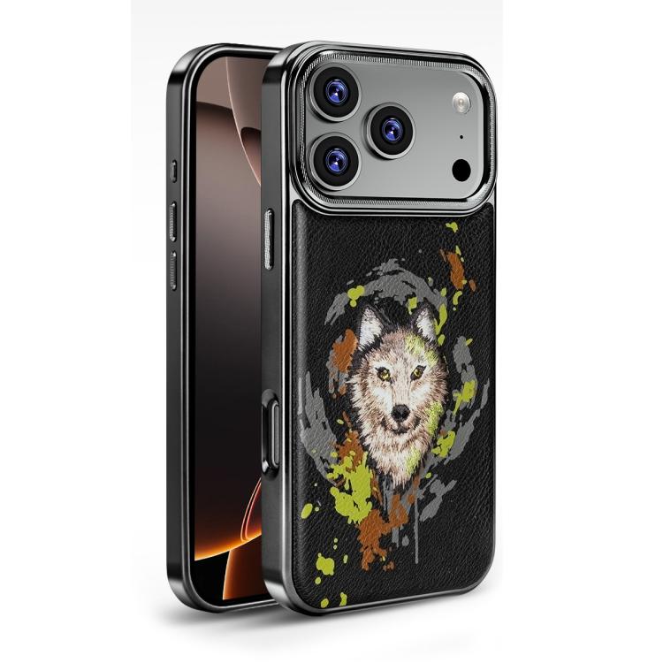 Embroidered Graffiti Vegan Leather Shield Electroplated Magnetic Phone Case, For iPhone 17 Pro Max, For iPhone 17 Pro, For iPhone 17, For iPhone Air, For iPhone 16 Pro Max, For iPhone 16 Pro, For iPhone 16 Plus, For iPhone 16, For iPhone 15 Pro Max