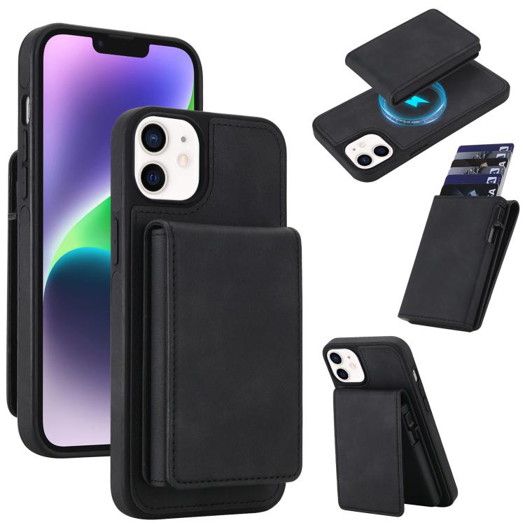 Retro Faux Leather Detachable Spring Loaded Card Bag Magnetic RFID Phone Case, For iPhone 17e / 16e, For iPhone 17 Pro Max, For iPhone 17 Pro, For iPhone 15 Plus, For iPhone 15, For iPhone 14 Plus, For iPhone 14 / 13, For iPhone 12 / 12 Pro