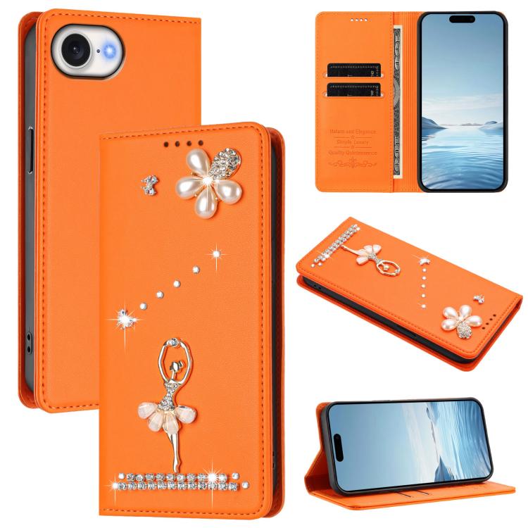 Ballet Girl Diamond Studded RFID Vegan Leather Phone Case, For iPhone 17e / 16e, For iPhone 17 Pro Max, For iPhone 17 Pro, For iPhone 17, For iPhone Air, For iPhone 16 Pro Max