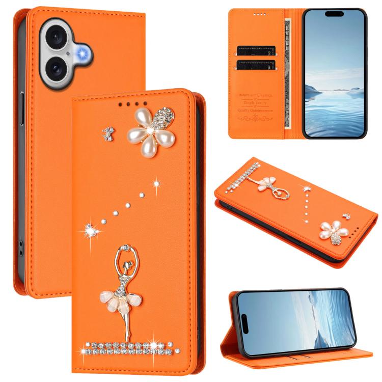 Ballet Girl Diamond Studded RFID Vegan Leather Phone Case, For iPhone 17e / 16e, For iPhone 17 Pro Max, For iPhone 17 Pro, For iPhone 17, For iPhone Air, For iPhone 16 Pro Max