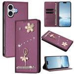 Ballet Girl Diamond Studded RFID Vegan Leather Phone Case, For iPhone 17e / 16e, For iPhone 17 Pro Max, For iPhone 17 Pro, For iPhone 17, For iPhone Air, For iPhone 16 Pro Max