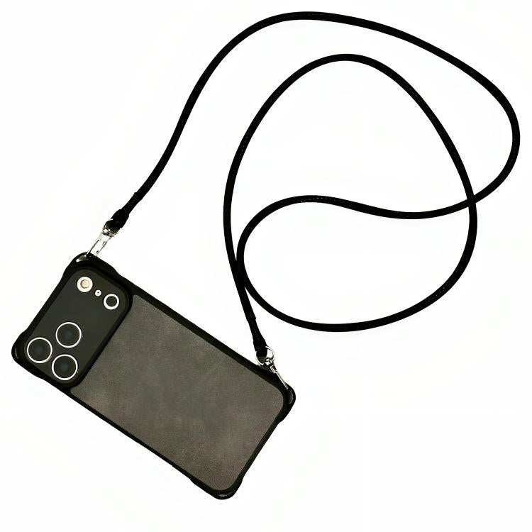 Fine Hole Faux Leather Shockproof Phone Case with Crossbody PU Strap, For iPhone 17 Pro Max, For iPhone 17 Pro