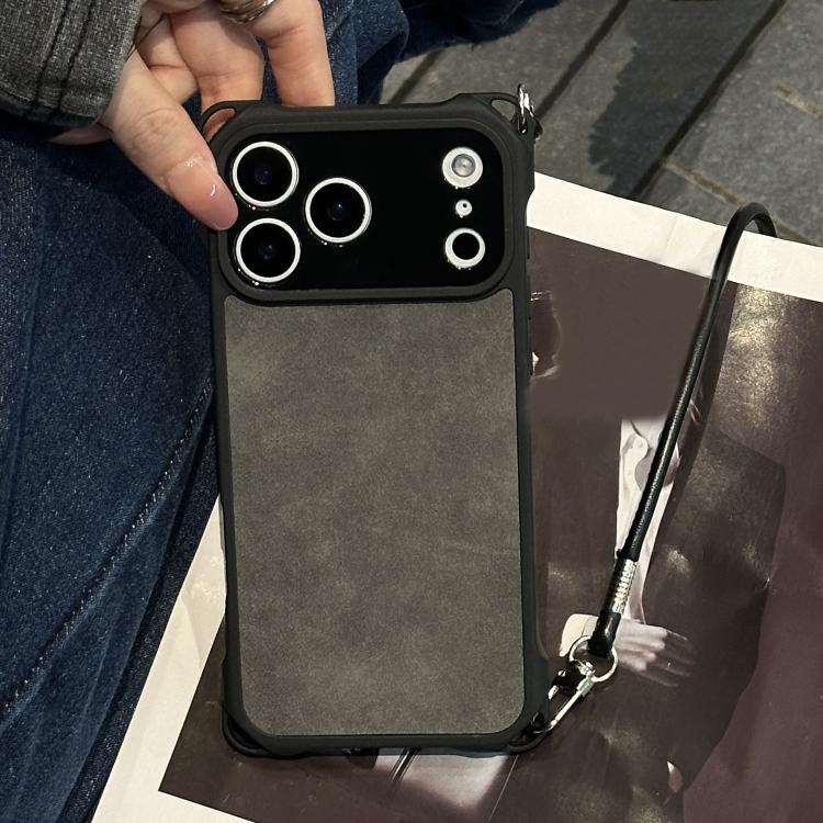 Fine Hole Faux Leather Shockproof Phone Case with Crossbody PU Strap, For iPhone 17 Pro Max, For iPhone 17 Pro