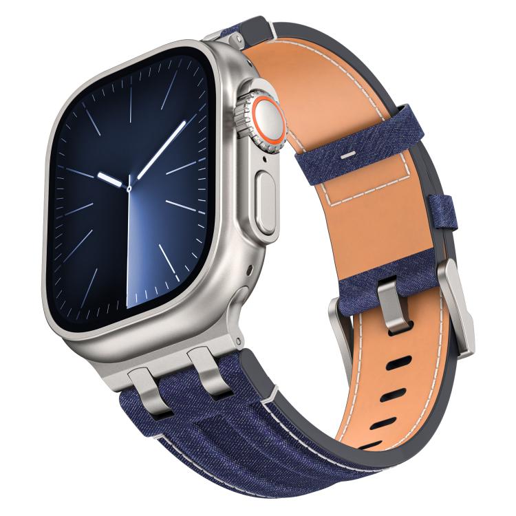 Denim Stitching Vegan Leather Watch Band, For Apple Watch 46mm / 49mm / 45mm / 44mm