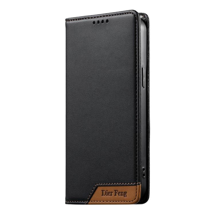 Dierfeng Splicing Strong Magnetic RFID Vegan Leather Phone Case, For iPhone 16, For iPhone 15 Pro Max, For iPhone 15 Pro, For iPhone 15 Plus, For iPhone 15, For iPhone 14 Plus, For iPhone 14 / 13, For iPhone 14 Pro