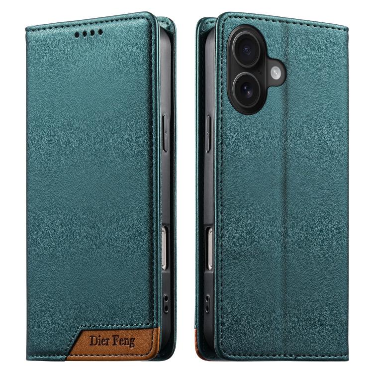 Dierfeng Splicing Strong Magnetic RFID Vegan Leather Phone Case, For iPhone 16, For iPhone 15 Pro Max, For iPhone 15 Pro, For iPhone 15 Plus, For iPhone 15, For iPhone 14 Plus, For iPhone 14 / 13, For iPhone 14 Pro