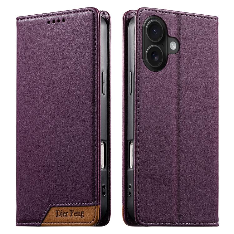 Dierfeng Splicing Strong Magnetic RFID Vegan Leather Phone Case, For iPhone 16, For iPhone 15 Pro Max, For iPhone 15 Pro, For iPhone 15 Plus, For iPhone 15, For iPhone 14 Plus, For iPhone 14 / 13, For iPhone 14 Pro