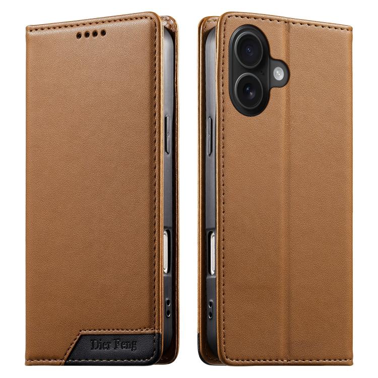 Dierfeng Splicing Strong Magnetic RFID Vegan Leather Phone Case, For iPhone 16, For iPhone 15 Pro Max, For iPhone 15 Pro, For iPhone 15 Plus, For iPhone 15, For iPhone 14 Plus, For iPhone 14 / 13, For iPhone 14 Pro