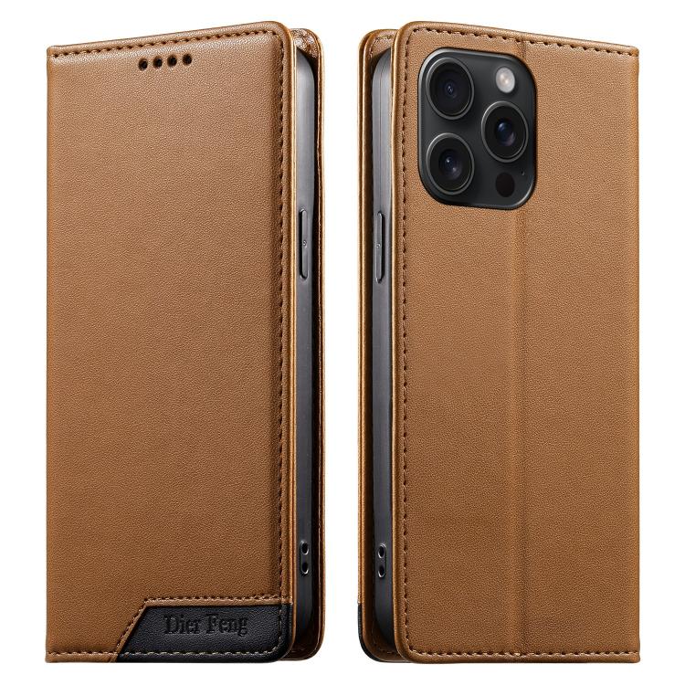 Dierfeng Splicing Strong Magnetic RFID Vegan Leather Phone Case, For iPhone 16, For iPhone 15 Pro Max, For iPhone 15 Pro, For iPhone 15 Plus, For iPhone 15, For iPhone 14 Plus, For iPhone 14 / 13, For iPhone 14 Pro
