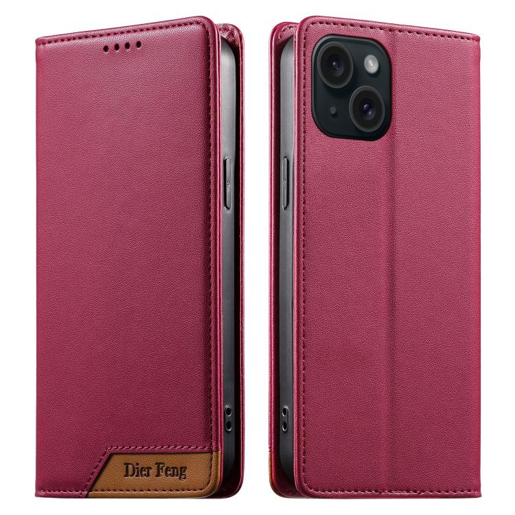 Dierfeng Splicing Strong Magnetic RFID Vegan Leather Phone Case, For iPhone 16, For iPhone 15 Pro Max, For iPhone 15 Pro, For iPhone 15 Plus, For iPhone 15, For iPhone 14 Plus, For iPhone 14 / 13, For iPhone 14 Pro