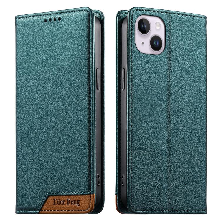 Dierfeng Splicing Strong Magnetic RFID Vegan Leather Phone Case, For iPhone 16, For iPhone 15 Pro Max, For iPhone 15 Pro, For iPhone 15 Plus, For iPhone 15, For iPhone 14 Plus, For iPhone 14 / 13, For iPhone 14 Pro