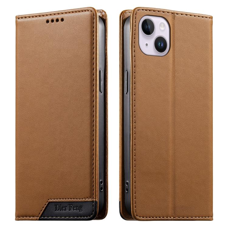 Dierfeng Splicing Strong Magnetic RFID Vegan Leather Phone Case, For iPhone 16, For iPhone 15 Pro Max, For iPhone 15 Pro, For iPhone 15 Plus, For iPhone 15, For iPhone 14 Plus, For iPhone 14 / 13, For iPhone 14 Pro