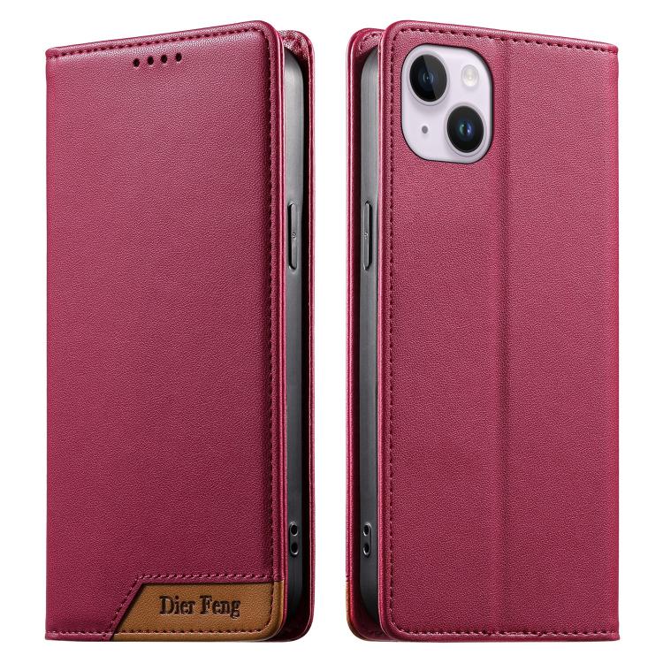 Dierfeng Splicing Strong Magnetic RFID Vegan Leather Phone Case, For iPhone 16, For iPhone 15 Pro Max, For iPhone 15 Pro, For iPhone 15 Plus, For iPhone 15, For iPhone 14 Plus, For iPhone 14 / 13, For iPhone 14 Pro