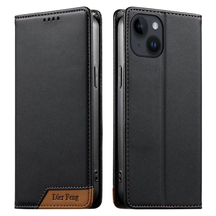 Dierfeng Splicing Strong Magnetic RFID Vegan Leather Phone Case, For iPhone 16, For iPhone 15 Pro Max, For iPhone 15 Pro, For iPhone 15 Plus, For iPhone 15, For iPhone 14 Plus, For iPhone 14 / 13, For iPhone 14 Pro