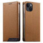 Dierfeng Splicing Strong Magnetic RFID Vegan Leather Phone Case, For iPhone 16, For iPhone 15 Pro Max, For iPhone 15 Pro, For iPhone 15 Plus, For iPhone 15, For iPhone 14 Plus, For iPhone 14 / 13, For iPhone 14 Pro