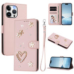ZS01 Double-Layer Heart Floral Vegan Leather Phone Case with Wrist Strap, For iPhone 15, For iPhone 14 Plus, For iPhone 14 / 13, For iPhone 14 Pro, For iPhone 14 Pro Max, For iPhone 13 Pro Max