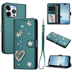 ZS01 Double-Layer Heart Floral Vegan Leather Phone Case with Wrist Strap, For iPhone 15, For iPhone 14 Plus, For iPhone 14 / 13, For iPhone 14 Pro, For iPhone 14 Pro Max, For iPhone 13 Pro Max