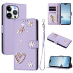 ZS01 Double-Layer Heart Floral Vegan Leather Phone Case with Wrist Strap, For iPhone 15, For iPhone 14 Plus, For iPhone 14 / 13, For iPhone 14 Pro, For iPhone 14 Pro Max, For iPhone 13 Pro Max
