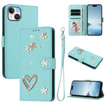 ZS01 Double-Layer Heart Floral Vegan Leather Phone Case with Wrist Strap, For iPhone 15, For iPhone 14 Plus, For iPhone 14 / 13, For iPhone 14 Pro, For iPhone 14 Pro Max, For iPhone 13 Pro Max