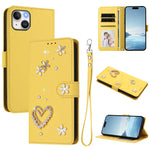 ZS01 Double-Layer Heart Floral Vegan Leather Phone Case with Wrist Strap, For iPhone 15, For iPhone 14 Plus, For iPhone 14 / 13, For iPhone 14 Pro, For iPhone 14 Pro Max, For iPhone 13 Pro Max