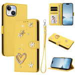 ZS01 Double-Layer Heart Floral Vegan Leather Phone Case with Wrist Strap, For iPhone 15, For iPhone 14 Plus, For iPhone 14 / 13, For iPhone 14 Pro, For iPhone 14 Pro Max, For iPhone 13 Pro Max