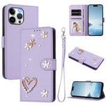 ZS01 Double-Layer Heart Floral Vegan Leather Phone Case with Wrist Strap, For iPhone 15, For iPhone 14 Plus, For iPhone 14 / 13, For iPhone 14 Pro, For iPhone 14 Pro Max, For iPhone 13 Pro Max